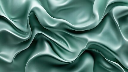 Obraz premium Elegant Green Satin Fabric with Smooth Texture and Gentle Waves, Perfect for Backgrounds, Textiles, Design Projects, and Creative Applications