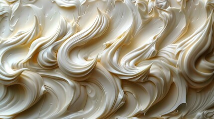 Close Up of Whipped Buttercream Frosting Texture. Macro Photography of Creamy Swirls and Peaks.