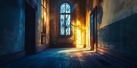 Fototapeta premium Sunlit Abandoned Building Interior