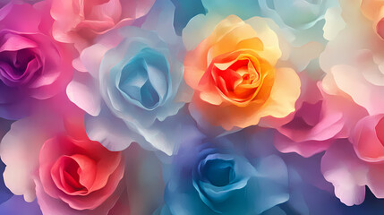 A vibrant tapestry of iridescent roses, each petal a brushstroke of color, creating a harmonious blend of hues that evoke a sense of joy and wonder. Delicate Flower Petals. Illustration