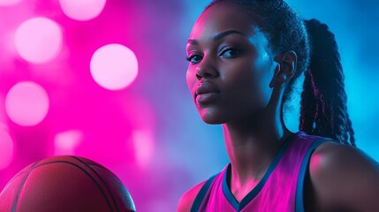 Dynamic Portrait of a Female Basketball Player in Vibrant Colors