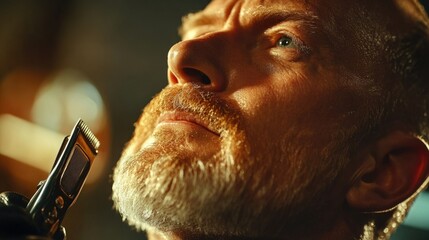 Professional interaction: client is with master in barbershop, showcasing artistry of hair cutting and styling, capturing moment of trust and skill between barber and client.