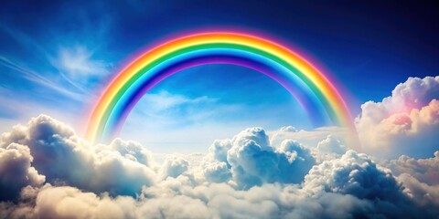Vibrant neon rainbow spanning across fluffy white clouds, neon, rainbow, clouds, vibrant, colorful, sky, weather
