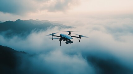 A high-tech AI-driven autonomous drone for high-resolution meteorological research, clean atmospheric setting with drones designed for collecting detailed weather data and atmospheric conditions