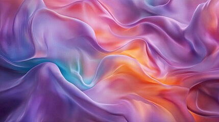 Obraz premium Soft and Colorful Silk Fabric Flowing Gracefully in Elegant Waves with Blending Hues of Purple, Pink, and Orange Creating a Dreamy Abstract Background