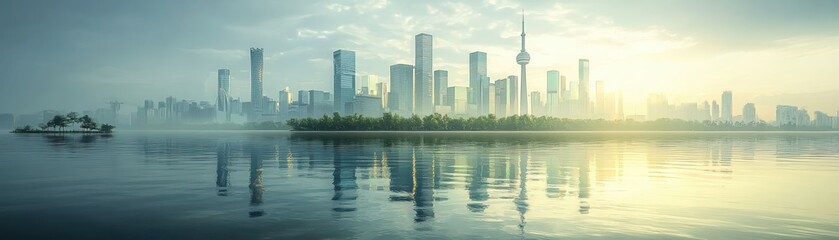 Obraz premium Transforming coastal cities sustainable architecture in the green metropolis haven environment for a resilient future