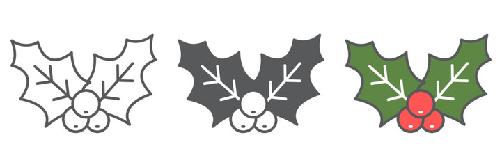 Christmas holly berry line icon collection, holiday and decoration, holly berry christmas vector icon set, vector graphics, editable stroke outline sign, eps 10