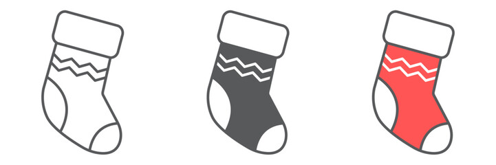 Fototapeta premium Christmas stocking line icon collection, holiday and gift, christmas stocking vector icon set, vector graphics, editable stroke outline sign, eps 10