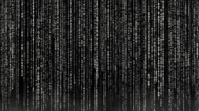 Abstract digital background featuring vertical binary code streams with a monochromatic color palette perfect for technology, coding, and cybersecurity themes