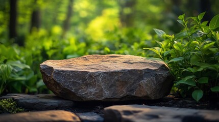 Obraz premium Flat stone surface in lush garden.