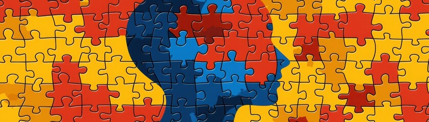 Creative line drawing of a head silhouette with jigsaw puzzle concept art studio digital illustration contemporary environment artistic perspective