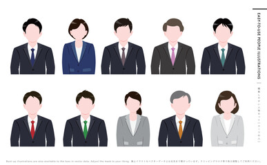 スーツを着た日本人・アメリカ人のビジネスマンイラスト_女性と男性の政治家人物アイコン