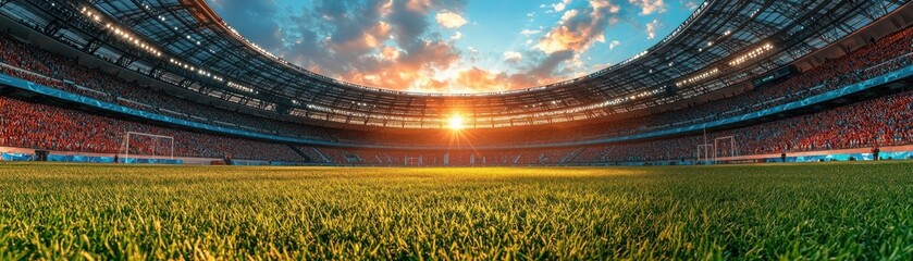 Fototapeta premium Illuminated circular stadium design for grand sports events urban environment architectural sunset view innovative concept