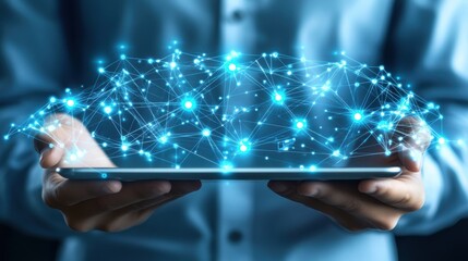 Closeup of a student s hands holding a tablet, detailed focus on the screen showing digital literacy tools, bright educational content in sharp clarity