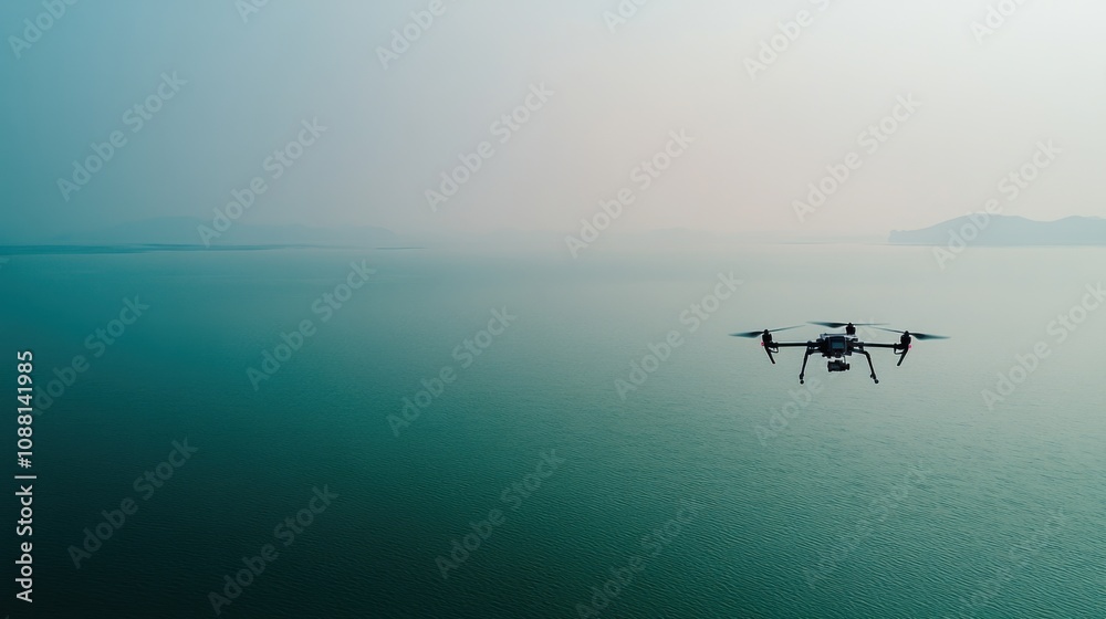 Fototapete a high-tech ai-driven autonomous drone for precision oceanic pollution monitoring, clean marine envi