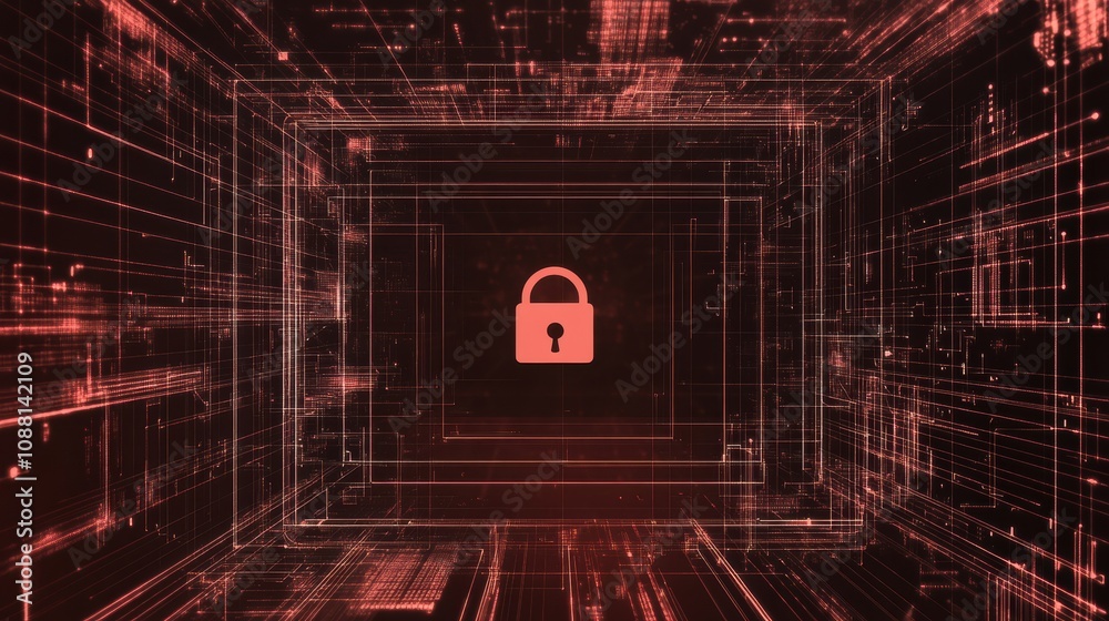 Aufkleber a digital environment presents a central lock icon on a computer screen, emphasizing the importance 