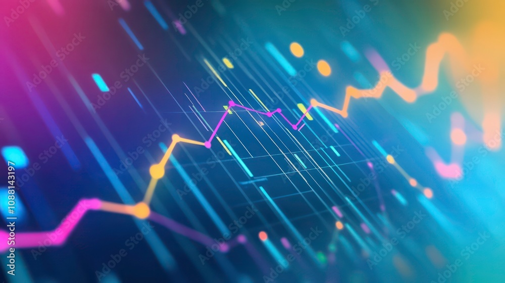Wall mural abstract glowing lines and points forming a graph on a blue background.