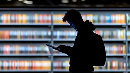 A student in silhouette against a bright classroom window, holding a tablet with elearning content faintly visible, capturing the essence of modern digital literacy