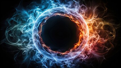 An eye-catching smoke and plasma ring visual against a black background , plasma, ring, VFX, smoke, energy