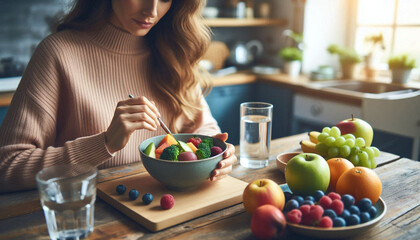 woman eating fruit salad