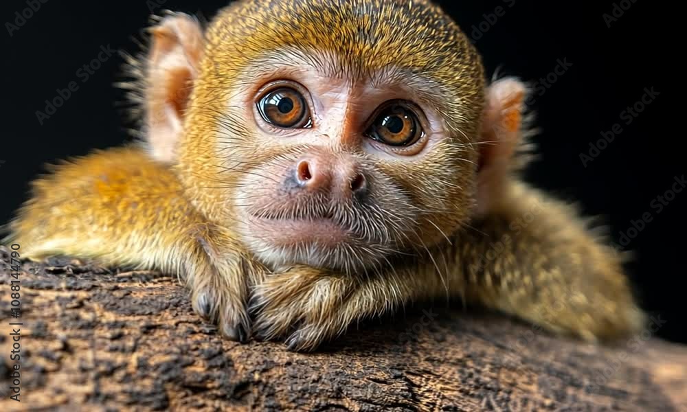 Aufkleber adorable squirrel monkey relaxing against dark background : generative ai