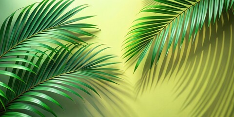 Obraz premium Realistic palm leaves shadow on background, isolated, tropical, natural, sunlight, foliage, plant, botanical