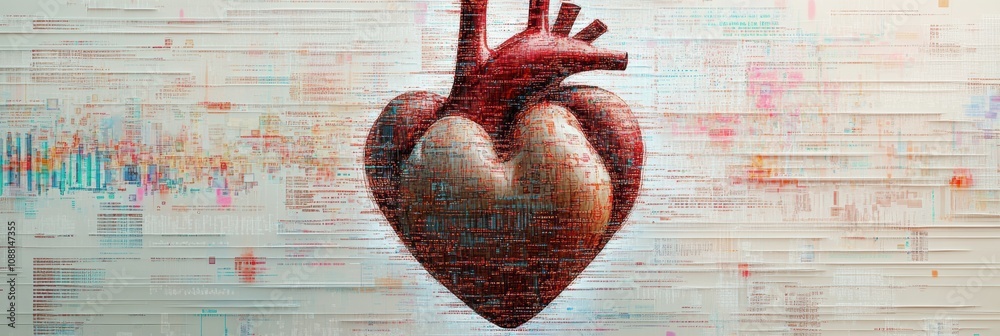 Leinwandbilder a detailed human heart is at the center, enveloped by streams of digital code, highlighting the conn