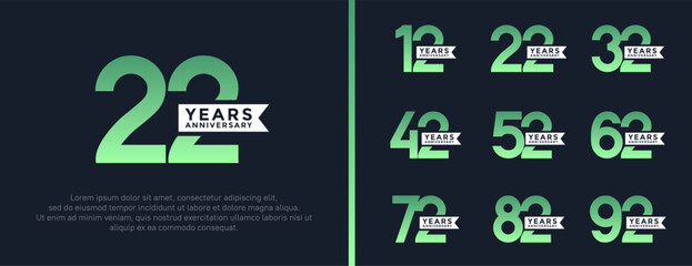 set of anniversary logo flat green color on black background for celebration moment