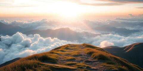 A mesmerizing pathway leading towards a radiant eternal horizon, symbolizing an adventurous journey to an unknown destination, way, light