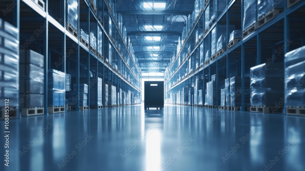 Leinwandbilder A high-tech AI-driven smart warehouse management system, modern industrial setting with advanced robotics and automated inventory tracking technology, Industrial style
