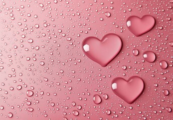 Soft Pink Background with Dewdrops Forming Heart Shapes Creating a Delicate and Artistic Representation of Love and Beauty