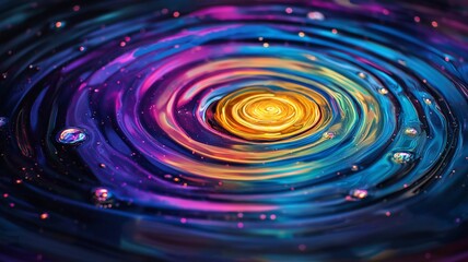 A Stunning Holographic Liquid Ripple Effect in Neon Colors Radiating Vibrant Swirls and Shimmering Drops Captured in a Unique Abstract Composition