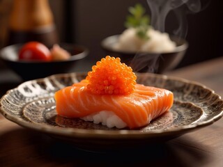 Fresh Sushi and Salmon slide Japanese food