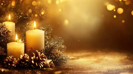 Cozy New Year and Christmas-themed background with golden lights, soft textures, and a warm, inviting glow.