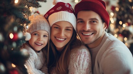 Family Togetherness in Front of a Beautifully Decorated Christmas Tree Exuding Warmth and Joy During the Holiday Season