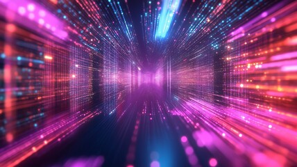 Stunning Digital Glitch Effect with Static and Bright Colors Creating a Dynamic Visual Experience in a Vibrant 3D Space of Light and Movement