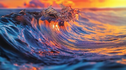 Captivating Sunset Waves with Distorted Reflections and Vibrant Colors, Creating a Dreamy Atmosphere Perfect for Art and Photography Inspirations