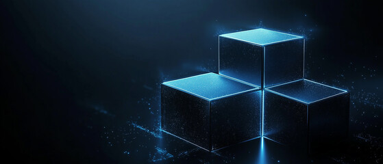 Obraz premium Neon cubes blue background, light edges