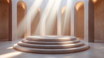 Obraz premium Geometric Podium with Light Beams in 3D Space