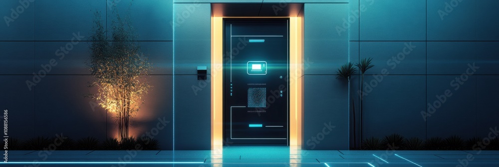 Aufkleber the entrance showcases modern security features like smart cameras and a fingerprint scanner, ensuri