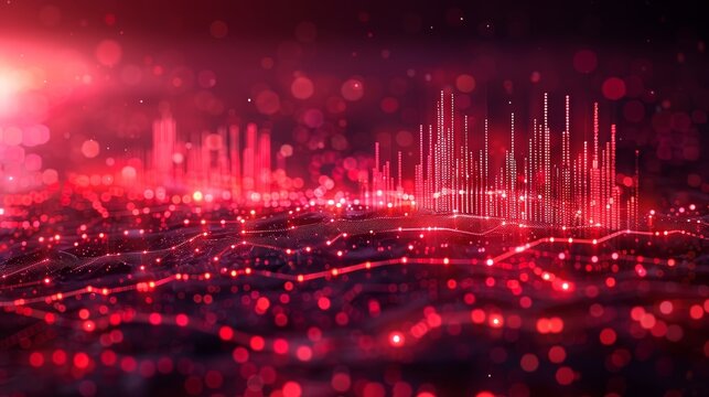 Abstract Red Data Visualization Glowing Network Connections and Lines Symbolizing Technology.