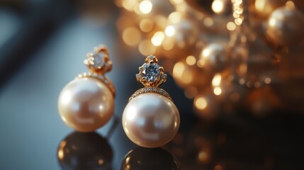 Fototapeta premium Elegant Pearl Earrings with Diamond Accents