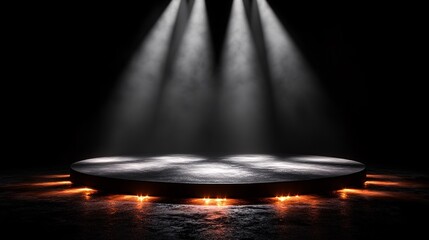 Obraz premium Illuminated Black Podium on Dark Background