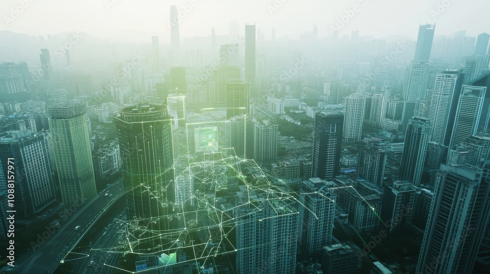 Leinwandbilder A high-tech AI-powered real-time air quality monitoring system, modern urban environment with advanced sensors and data visualization tools for tracking air pollution levels, Air Quality style