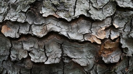 83.A panoramic image of oak bark, capturing the embossed texture with intricate details. The bark is rugged, with deep grooves and rough ridges, showing the organic, layered structure of the oak,