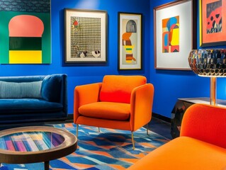 Vibrant Living Room Decor Featuring Abstract Art And Orange Chairs