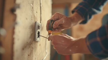 Electrician Working on an Electrical Outlet