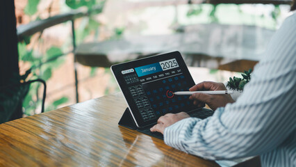 concept of 2025 a calendar used for planning and activities, events, and schedules. includes dates, reminders, deadlines, and strategies for marketing, meetings, future trends for targets and vision.