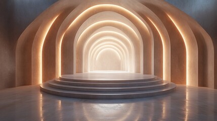 Elegant Podium with Light Beams on White Background