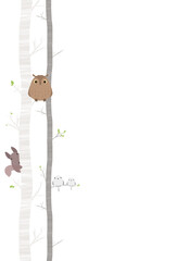 シラカバと森の動物たちの背景　H-1